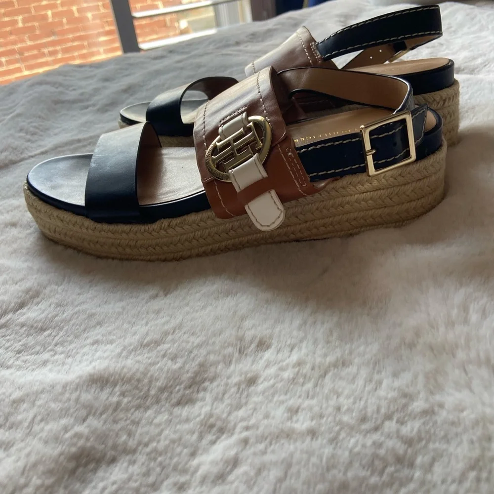 Tommy Hilfiger Black and Brown Platform Sandals